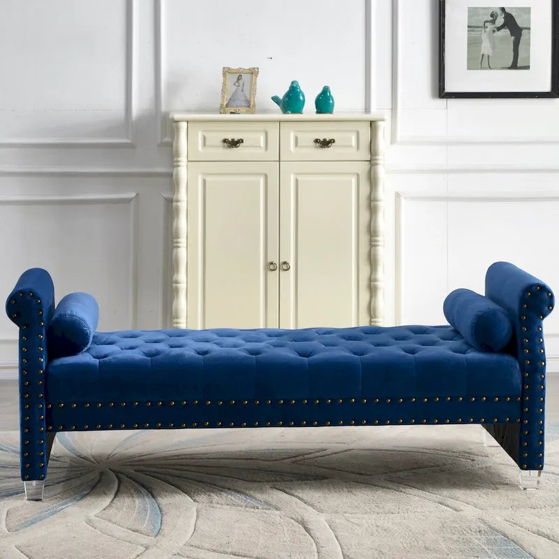 Banc rembourré en velours capitonné surdimensionné avec accoudoirs arrondis de 71 pouces