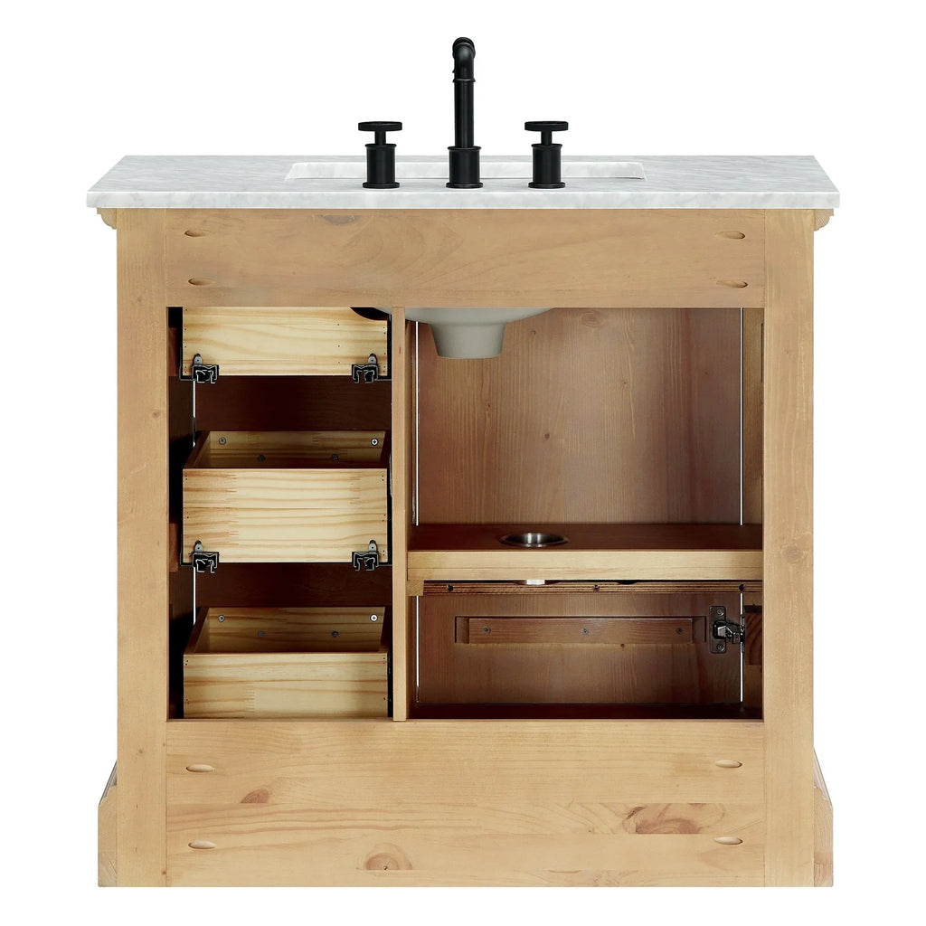 Meuble sous-vasque Hervas avec plateau en marbre naturel, sans miroir