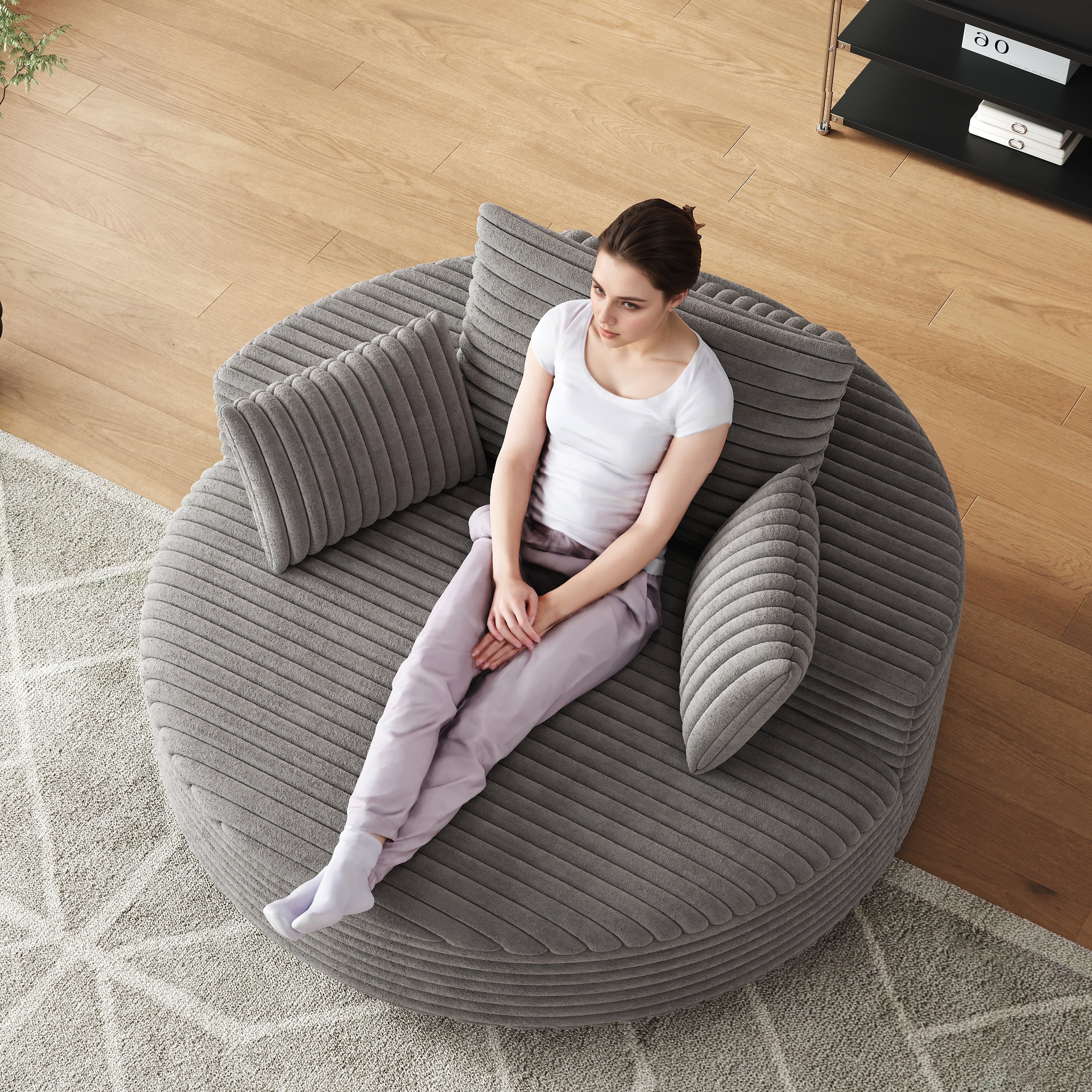 Fauteuil pivotant simple en velours côtelé et chenille avec rembourrage en mousse