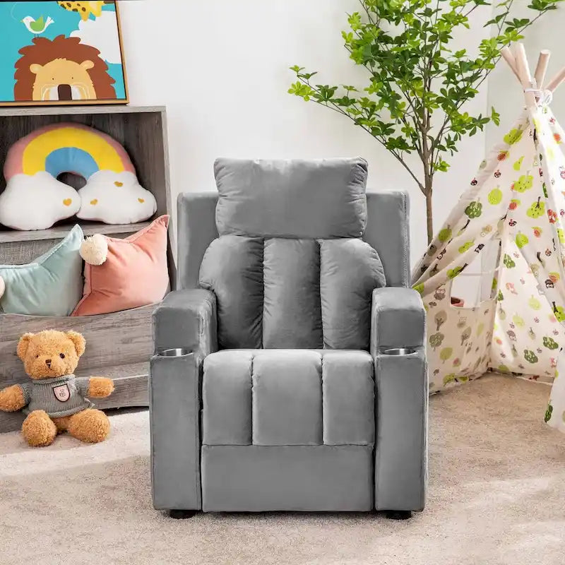 Fauteuil inclinable de luxe pour enfants avec repose-pieds, appuie-tête et 2 porte-gobelets, en microfibre, pour les enfants de 3 ans et plus