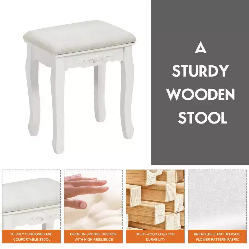Coiffeuse en bois avec tabouret et 4 tiroirs, Noir/Blanc