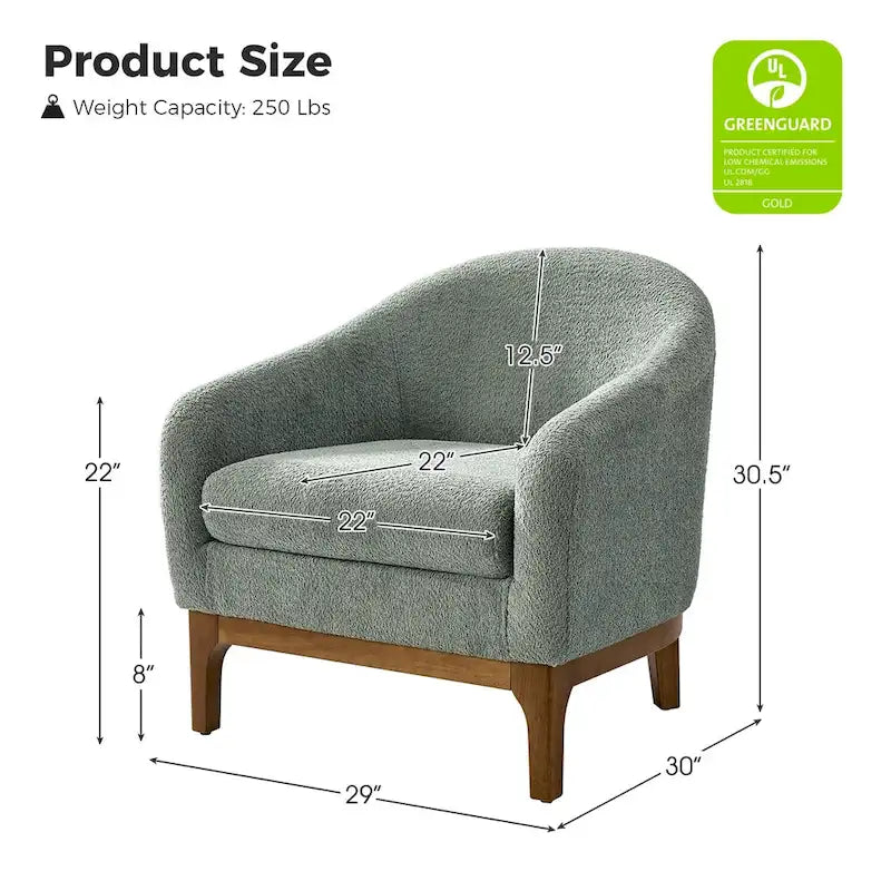 Fauteuil tonneau moderne Augus en bouclette avec pieds en bois massif par HULALA HOME