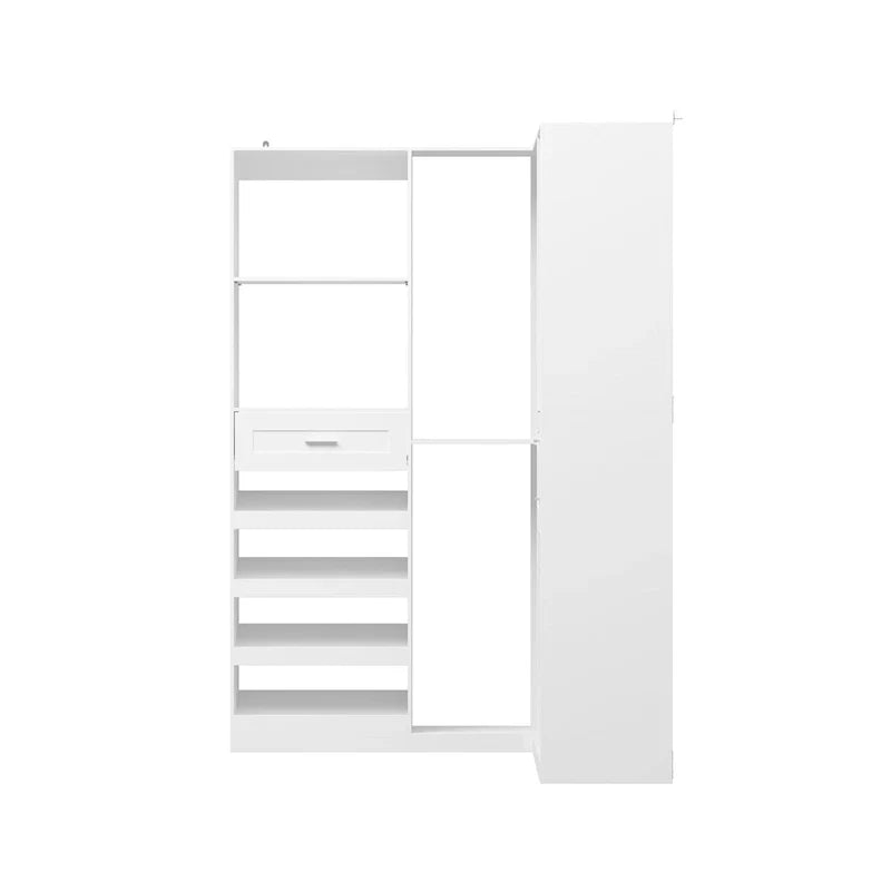 Armoire d'angle avec 2 tringles, un porte-pantalons et un rangement à chaussures