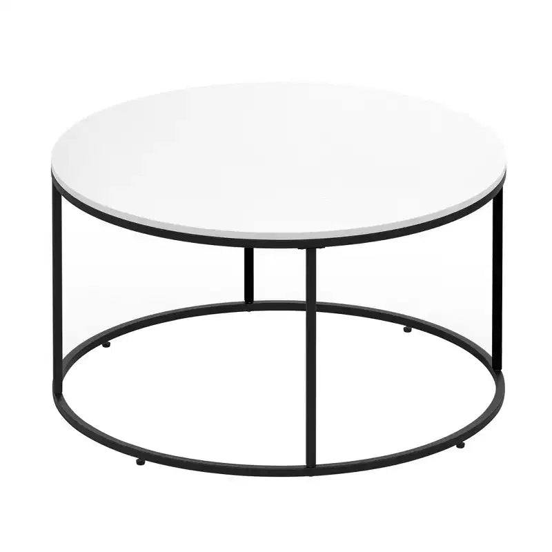 HOMCOM Modern Coffee Table, Round Center Table with Black Metal Frame for Living Room, White