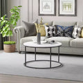 Table basse ronde moderne avec cadre en métal noir, blanc, 80 cm