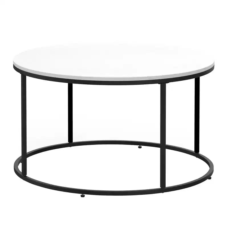 Table basse ronde moderne avec cadre en métal noir, blanc, 80 cm
