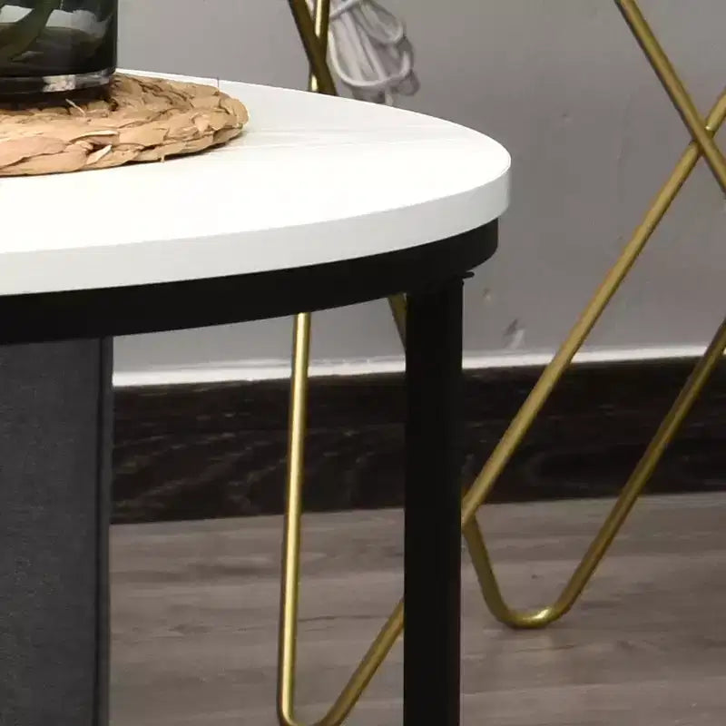 Table basse ronde moderne avec cadre en métal noir, blanc, 80 cm