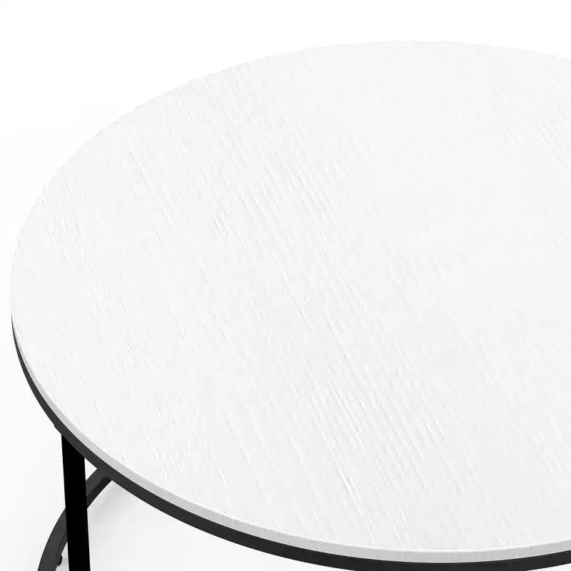 Table basse ronde moderne avec cadre en métal noir, blanc, 80 cm