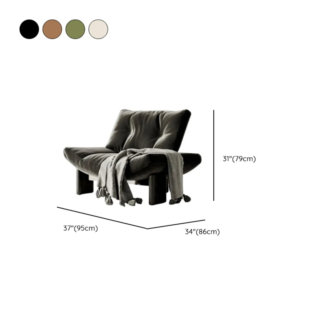 Fauteuil d'appoint contemporain en chenille noire capitonnée sans accoudoirs