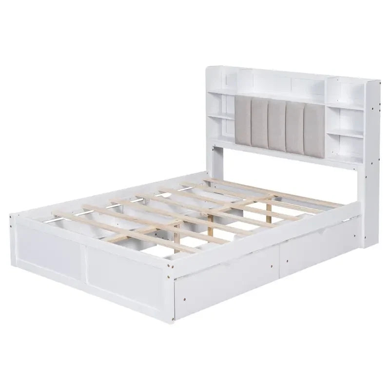 Cadre de lit avec 4 tiroirs de rangement portables sous le lit