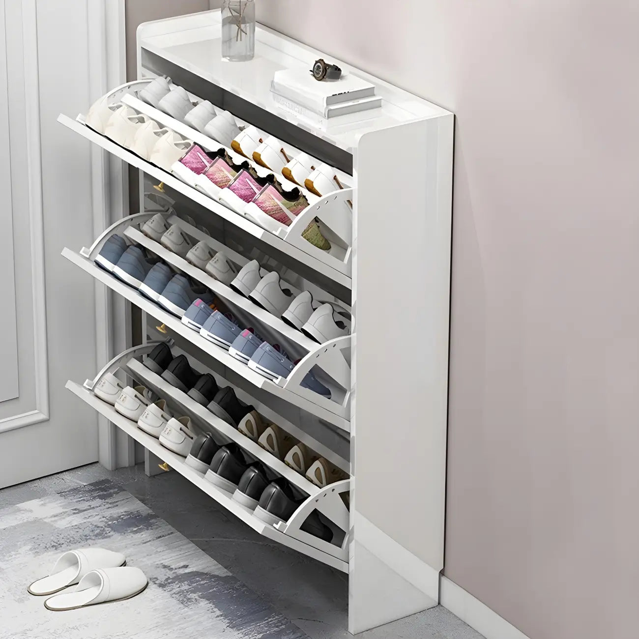 Meuble à chaussures glamour noir avec étagères réglables