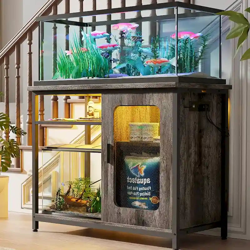 Meuble pour aquarium de 75 à 110 litres avec prises de courant et éclairage LED
