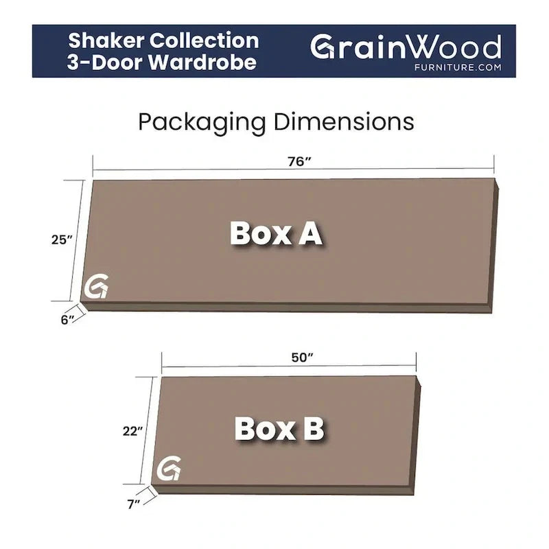Grain Wood Furniture Armoire Shaker en bois à 3 portes - 60x72x22