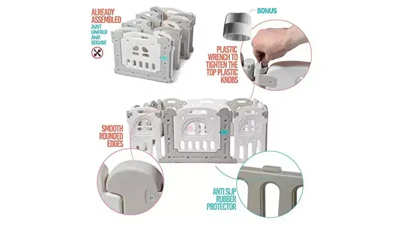 Parc pour bébé 14 panneaux, forme ajustable et pliable