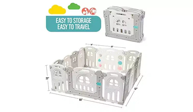 Parc pour bébé 14 panneaux, forme ajustable et pliable