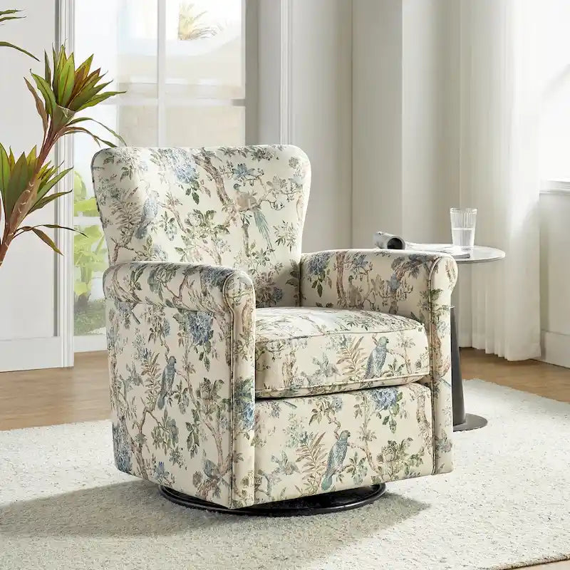Fauteuil à bascule pivotant Georg en tissu confortable à motif floral avec accoudoirs arrondis par HULALA HOME