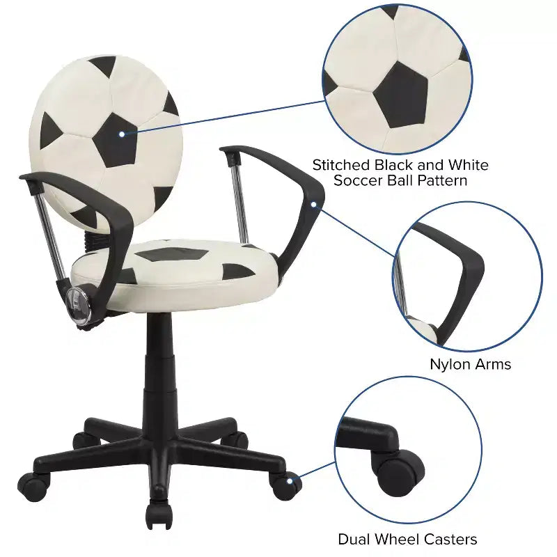 Fauteuil de bureau pivotant sur le thème du sport avec accoudoirs, motif ballon de basketball