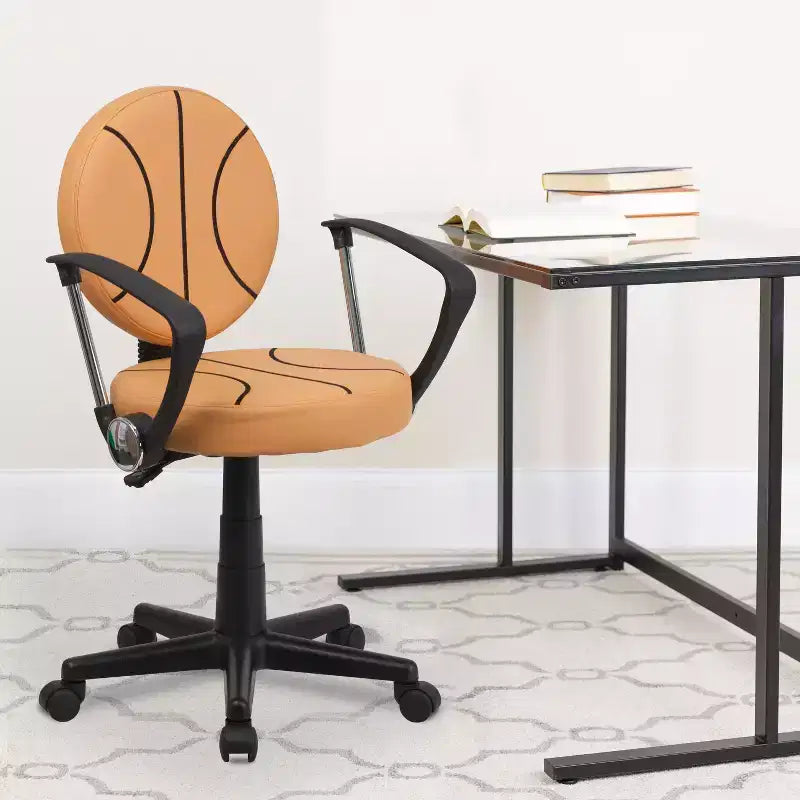 Fauteuil de bureau pivotant sur le thème du sport avec accoudoirs, motif ballon de basketball