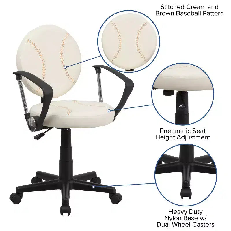 Fauteuil de bureau pivotant sur le thème du sport avec accoudoirs, motif ballon de basketball