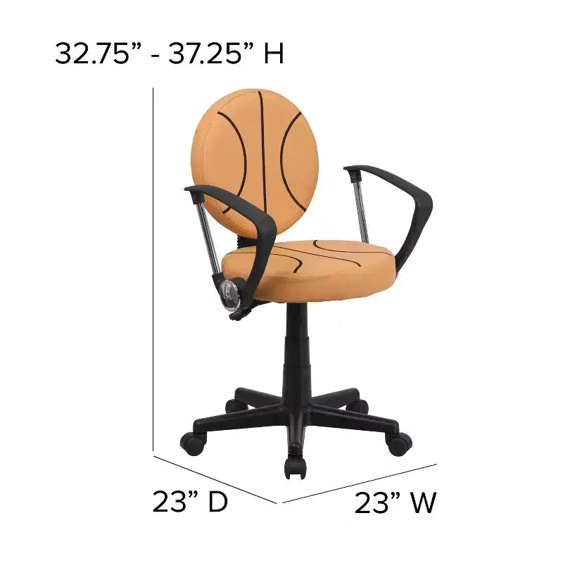 Fauteuil de bureau pivotant sur le thème du sport avec accoudoirs, motif ballon de basketball