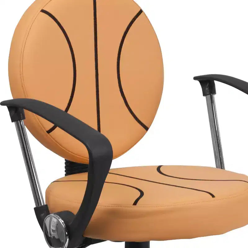 Fauteuil de bureau pivotant sur le thème du sport avec accoudoirs, motif ballon de basketball