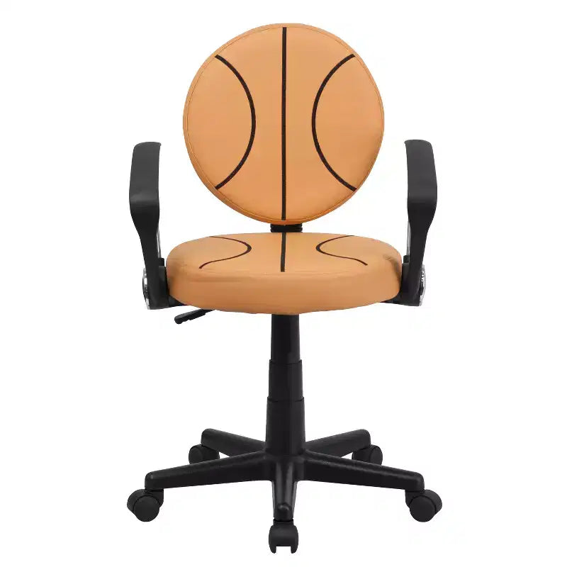 Fauteuil de bureau pivotant sur le thème du sport avec accoudoirs, motif ballon de basketball