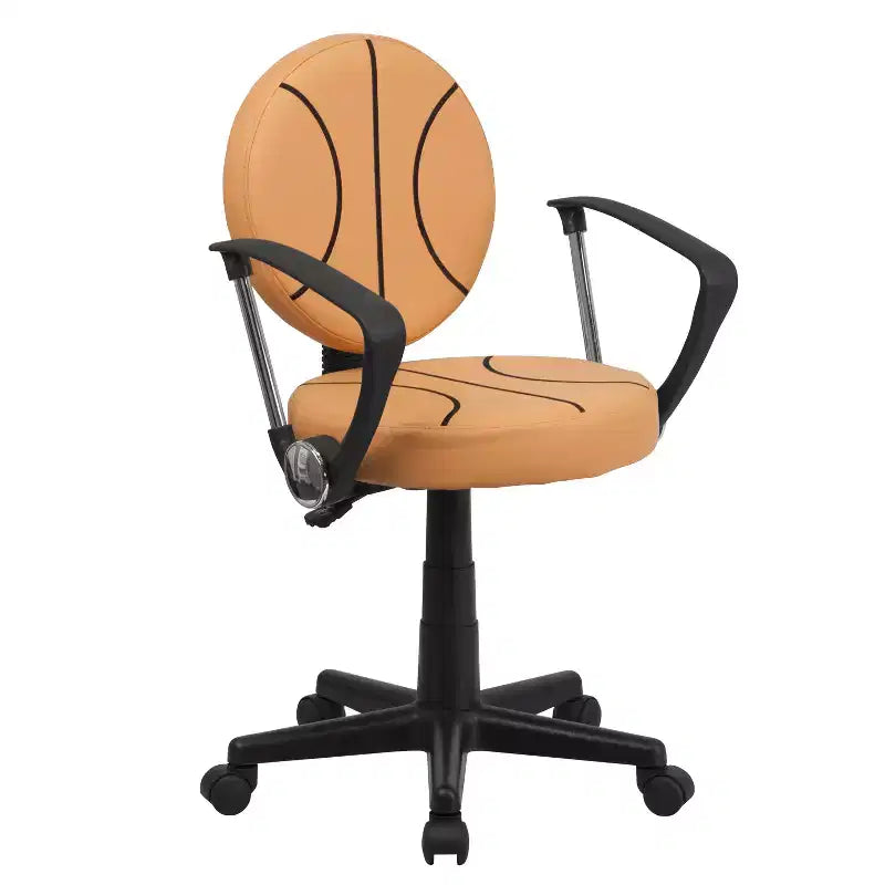Fauteuil de bureau pivotant sur le thème du sport avec accoudoirs, motif ballon de basketball