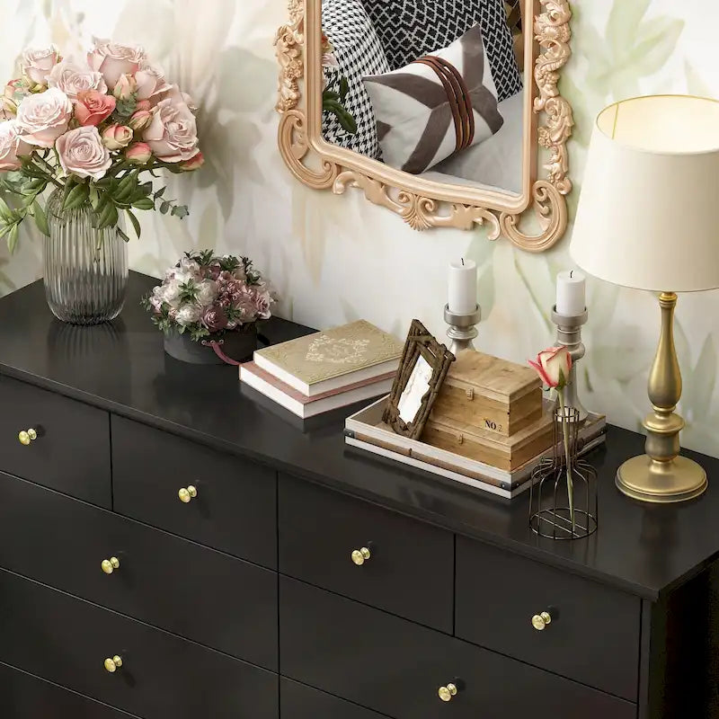 Commode laquée de 55,1 po, commode longue pour chambre à coucher