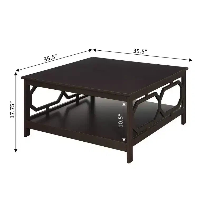 Table basse carrée de 36 po avec étagère ouverte, composite de bois noir