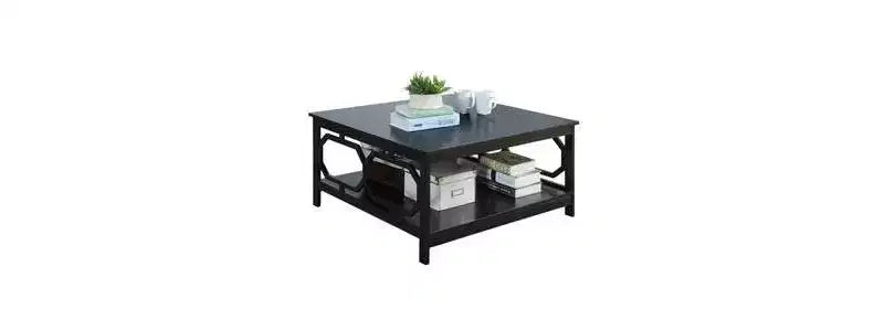Table basse carrée de 36 po avec étagère ouverte, composite de bois noir