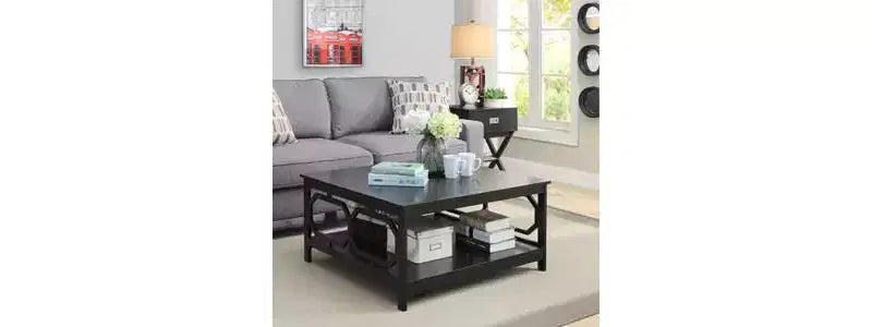 Table basse carrée de 36 po avec étagère ouverte, composite de bois noir