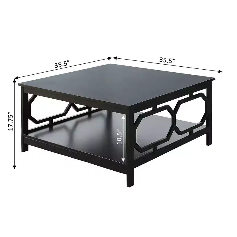 Table basse carrée de 36 po avec étagère ouverte, composite de bois noir
