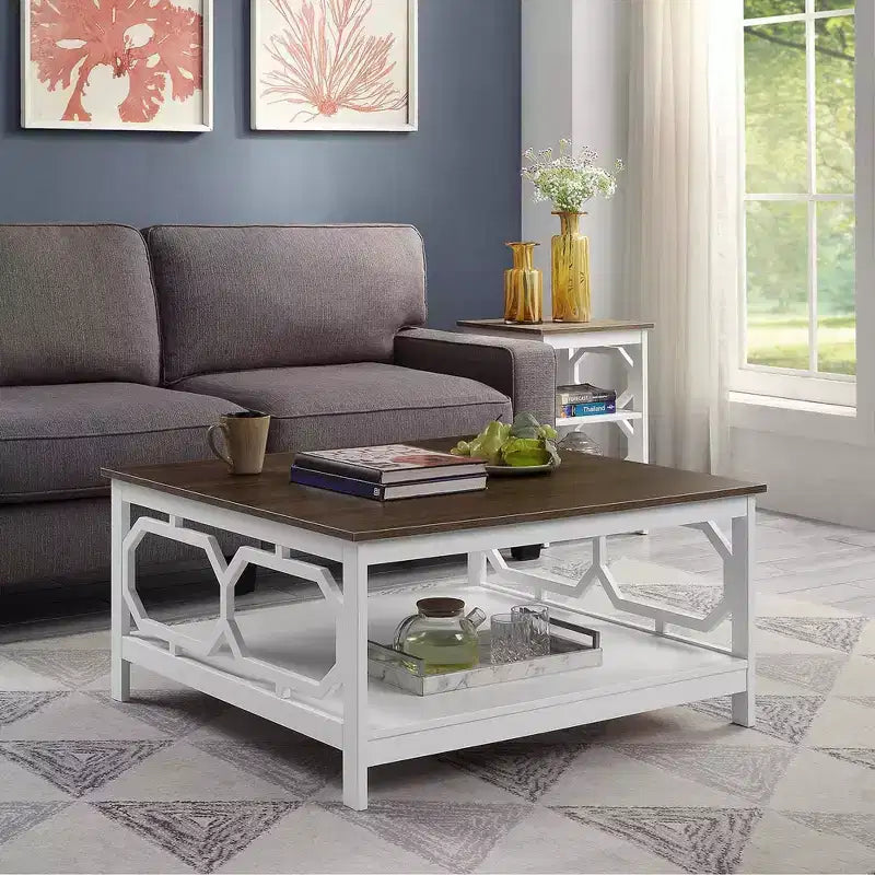 Table basse carrée de 36 po avec étagère ouverte, composite de bois noir
