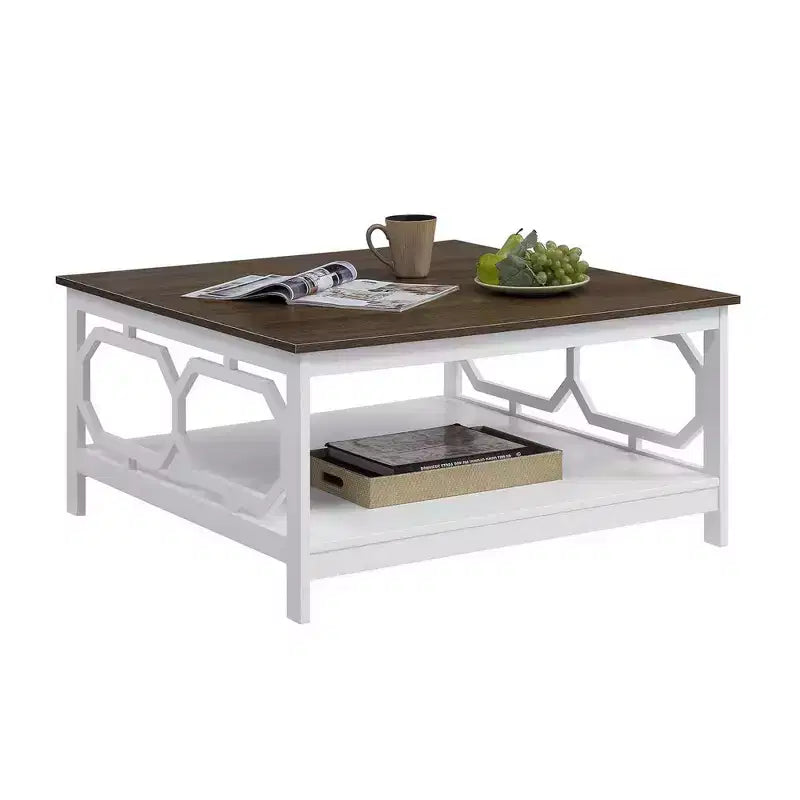 Table basse carrée de 36 po avec étagère ouverte, composite de bois noir