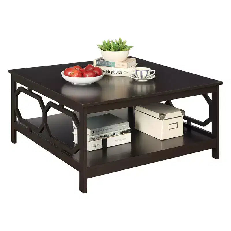 Table basse carrée de 36 po avec étagère ouverte, composite de bois noir