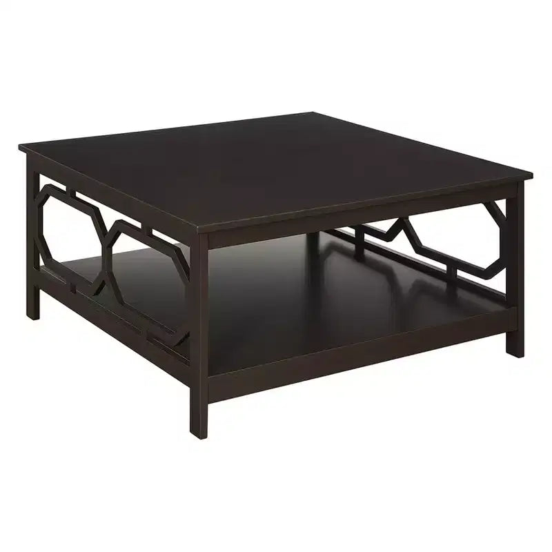 Table basse carrée de 36 po avec étagère ouverte, composite de bois noir
