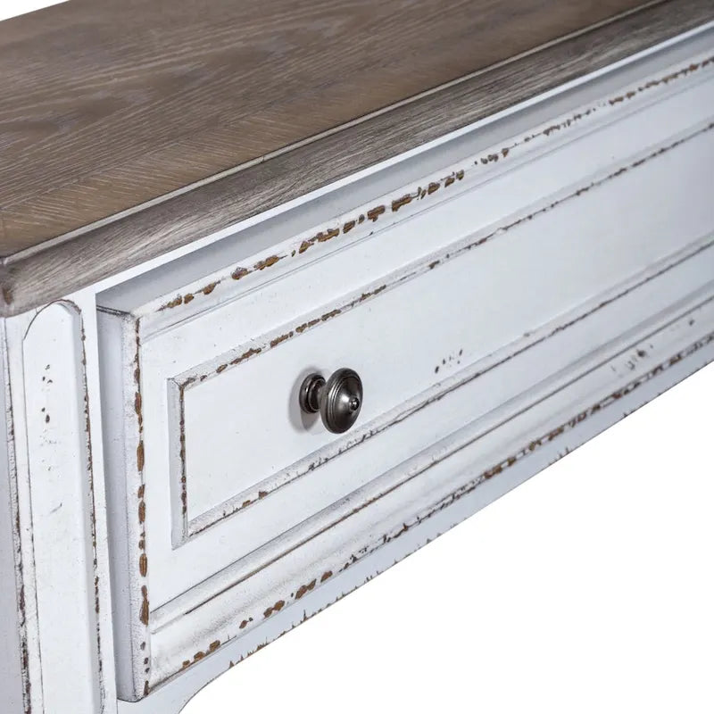 Console de hall 72 po blanc antique et écorce vieillie
