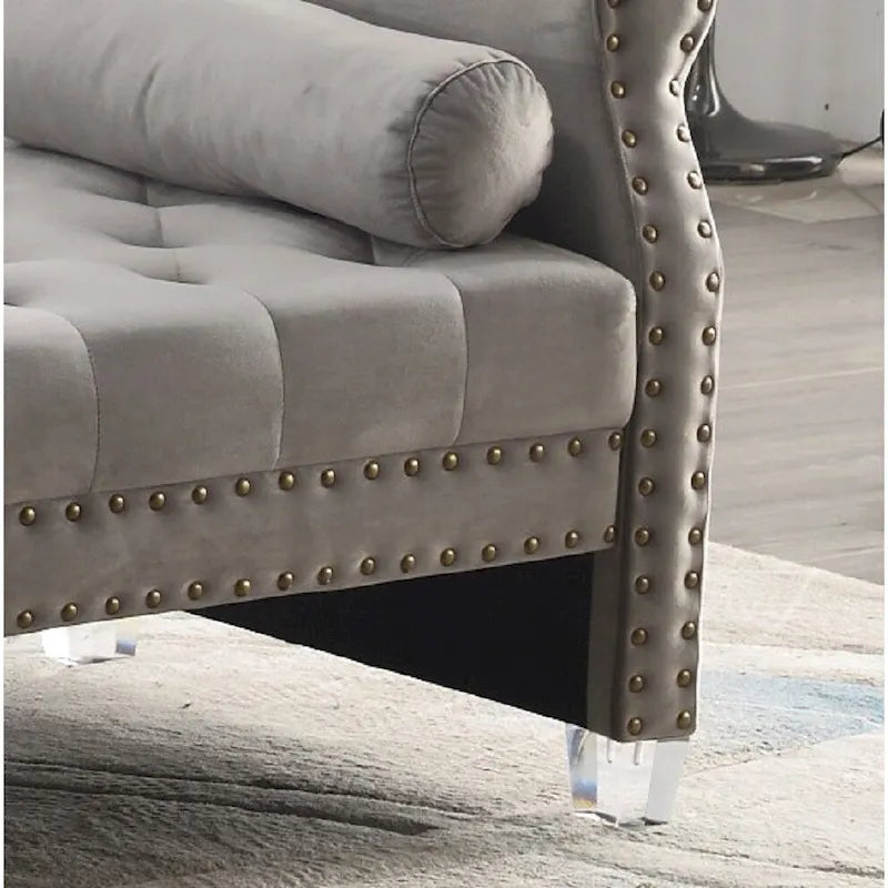 Banc rembourré en velours capitonné surdimensionné avec accoudoirs arrondis de 71 pouces