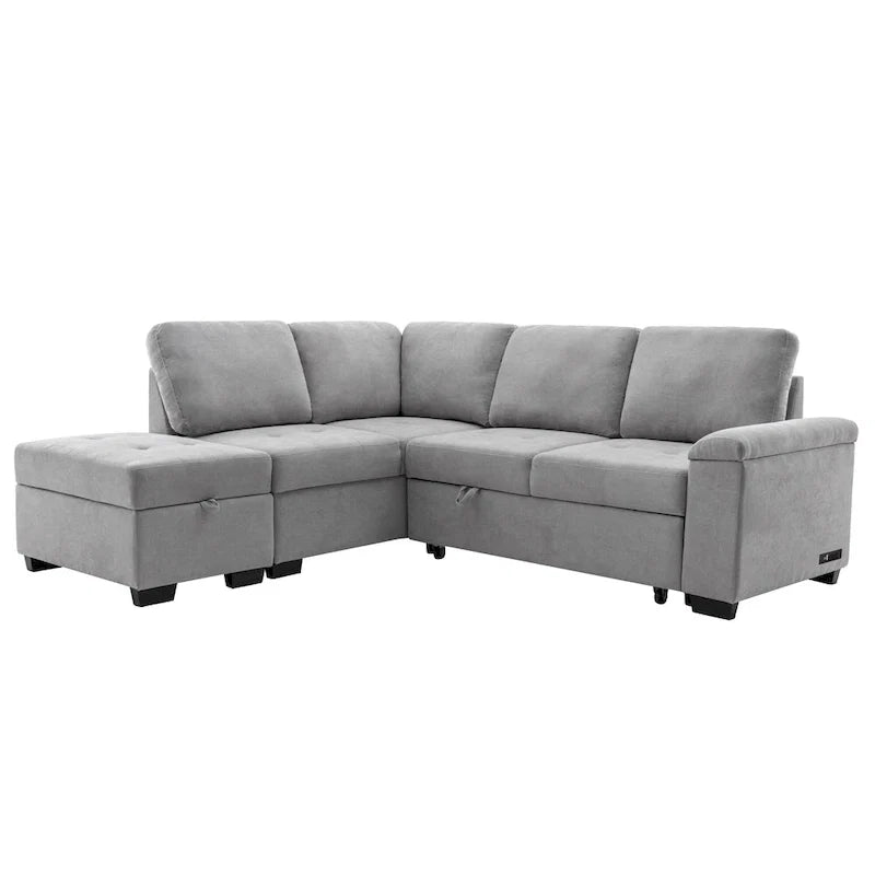 Canapé d'angle convertible 5 places en L 84,75 po avec pouf de rangement, rangement de bras dissimulé et chargement USB pour salon