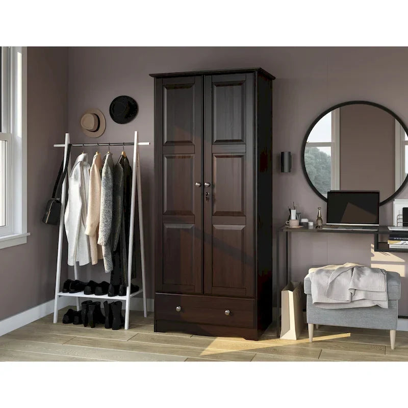 Armoire garde-robe modulable 100 % en bois massif avec poignées en métal ou en bois