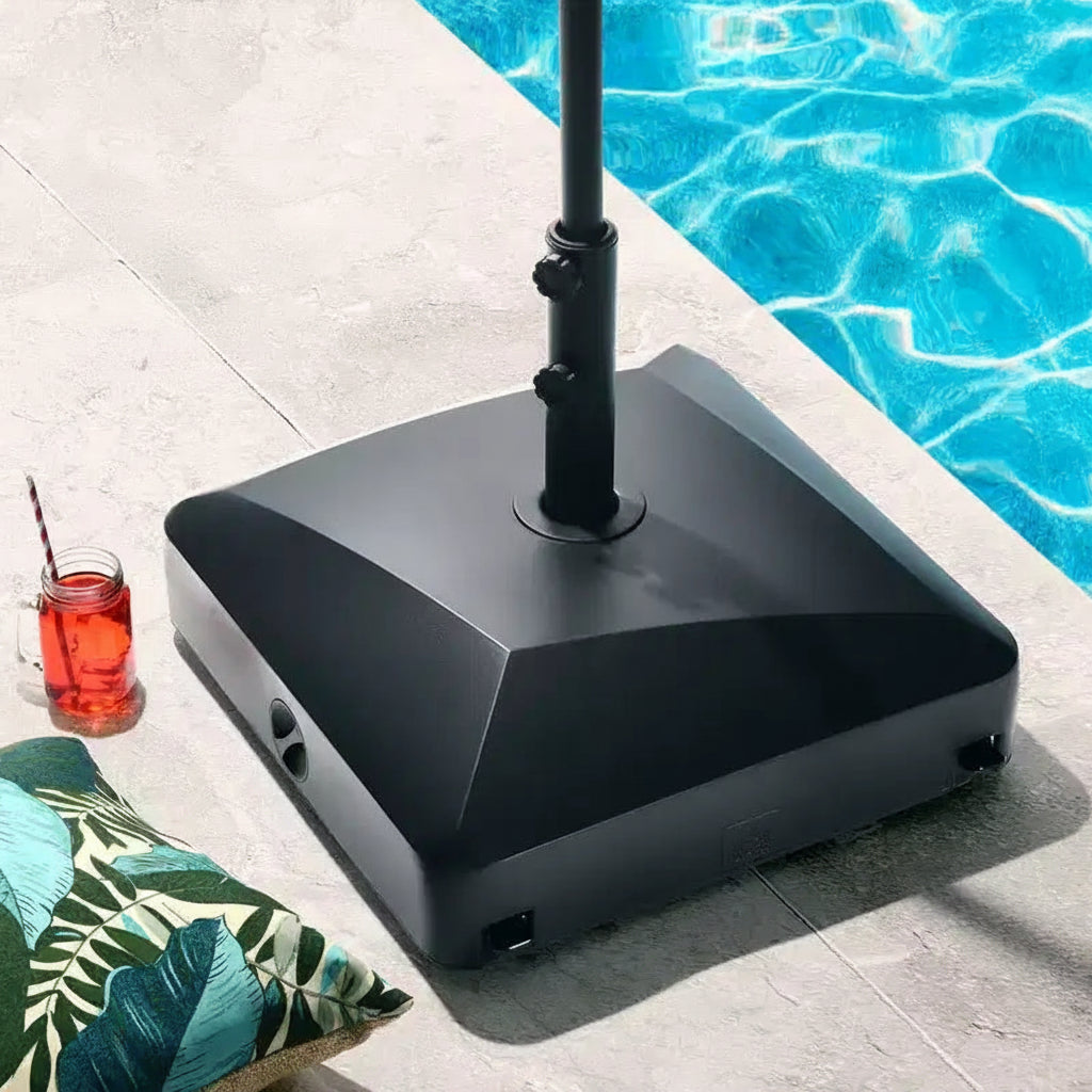 Pied de parasol mobile robuste et remplissable pour terrasse, capacité 55 kg, noir
