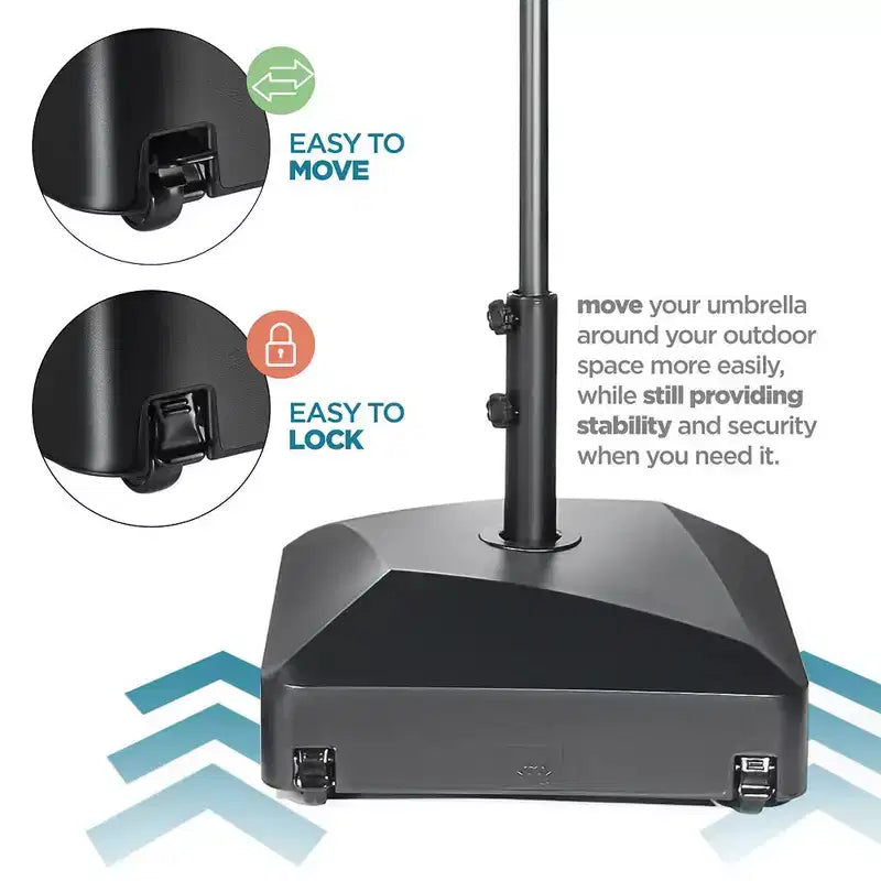 Pied de parasol mobile robuste et remplissable pour terrasse, capacité 55 kg, noir