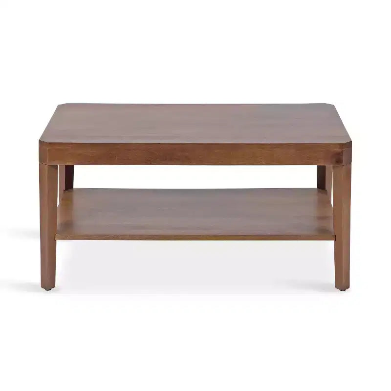 Table basse rectangulaire à deux niveaux en manguier massif, brun naturel