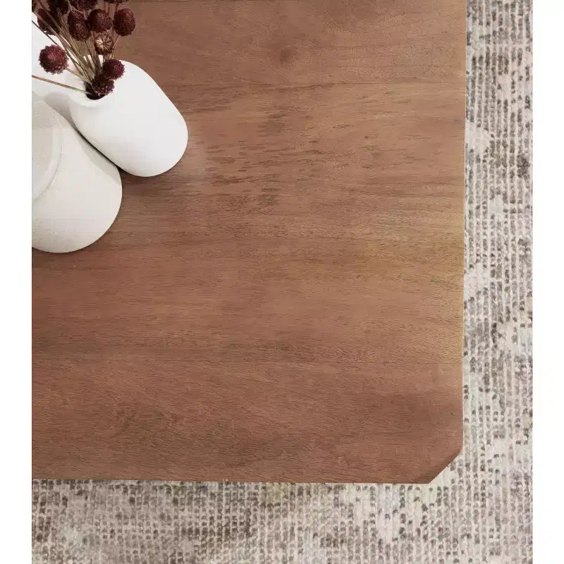 Table basse rectangulaire à deux niveaux en manguier massif, brun naturel