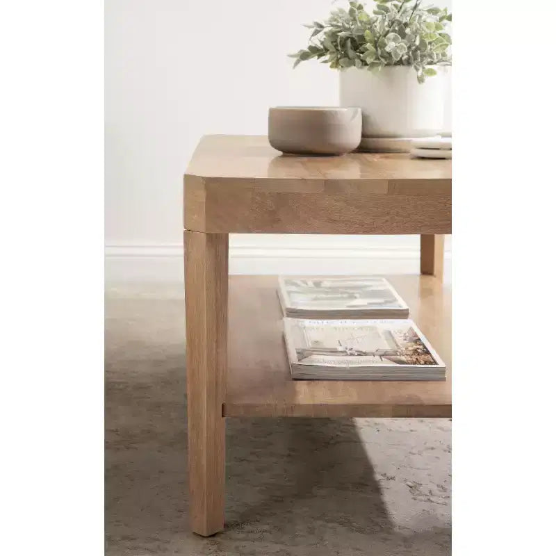 Table basse rectangulaire à deux niveaux en manguier massif, brun naturel