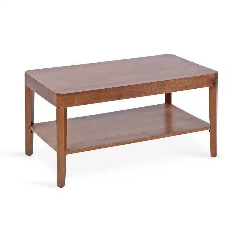 Table basse rectangulaire à deux niveaux en manguier massif, brun naturel