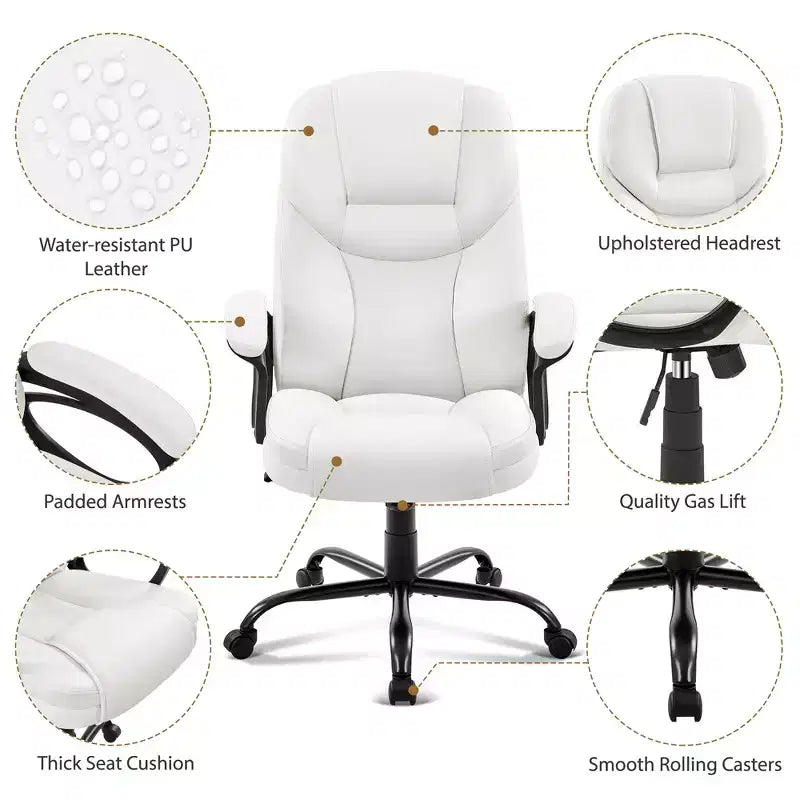Fauteuil de bureau de direction en similicuir avec dossier haut ergonomique, noir