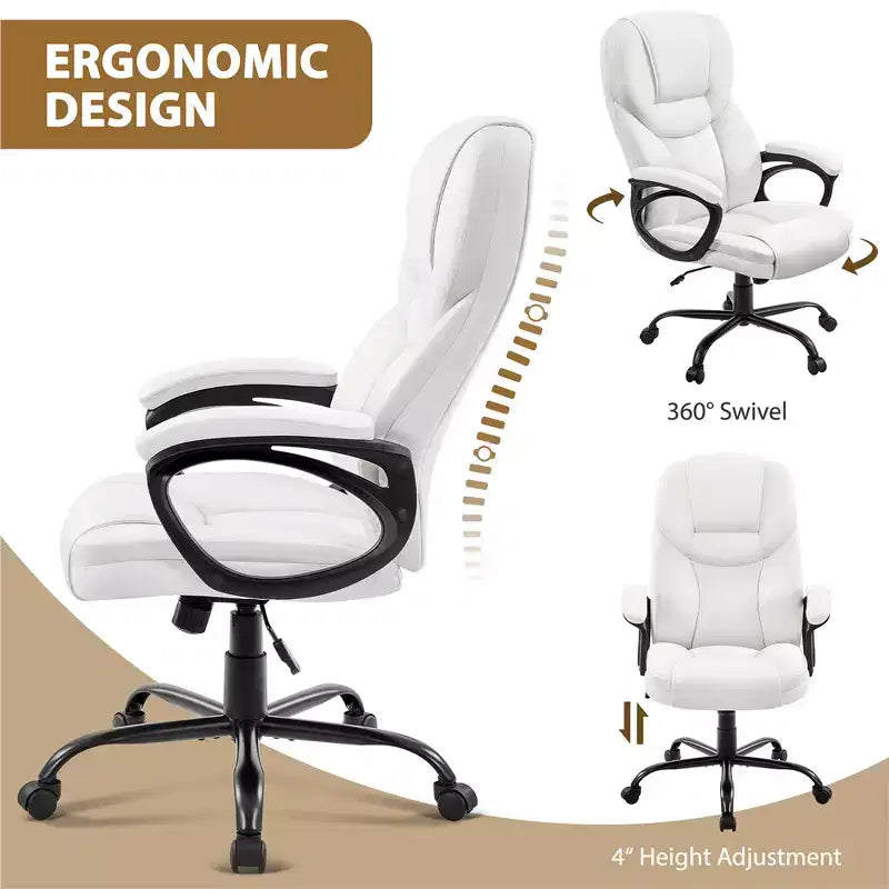 Fauteuil de bureau de direction en similicuir avec dossier haut ergonomique, noir