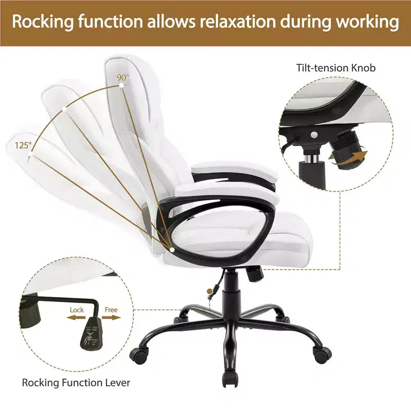 Fauteuil de bureau de direction en similicuir avec dossier haut ergonomique, noir