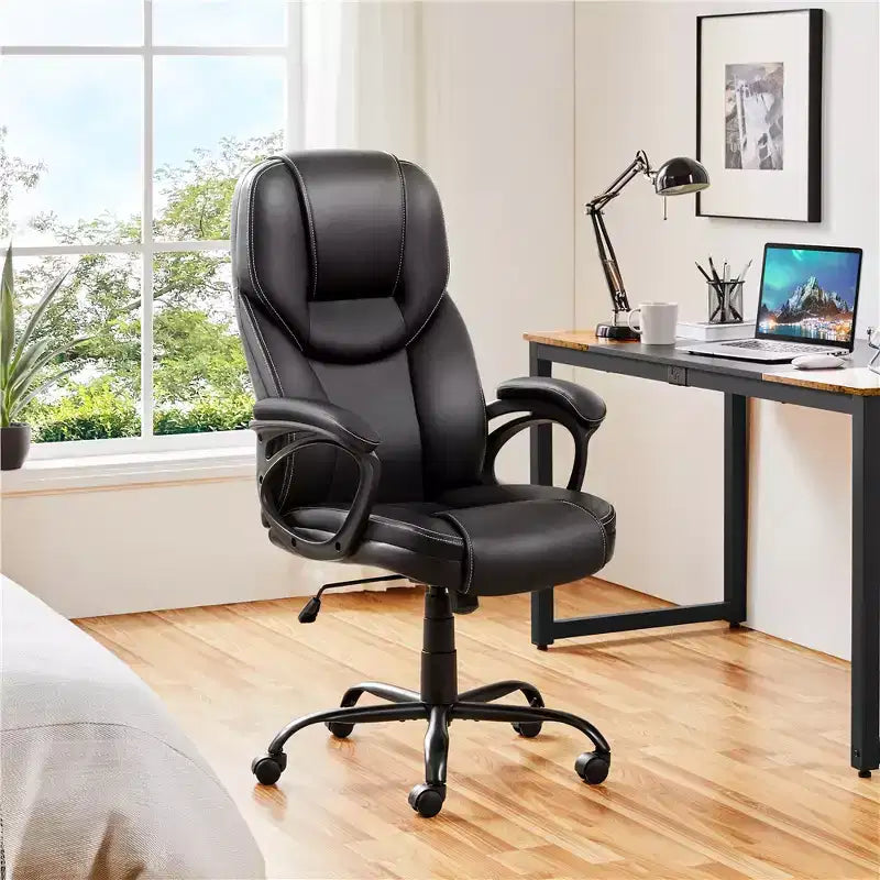 Fauteuil de bureau de direction en similicuir avec dossier haut ergonomique, noir
